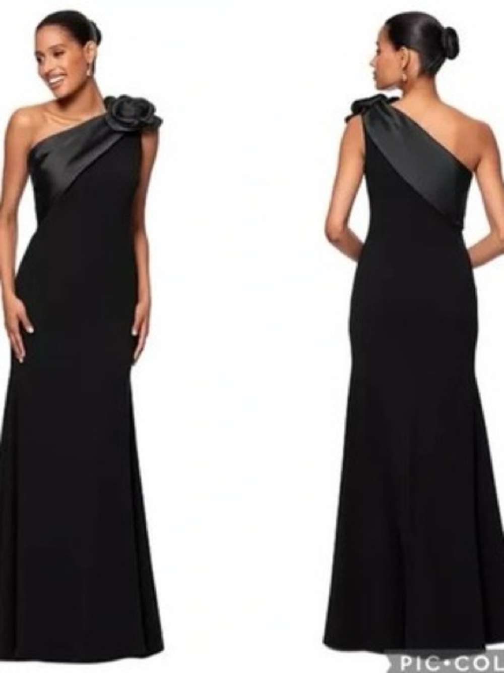 Betsy Adam One Shoulder Black Gown Rosette Formal Dress Size 2 NWT